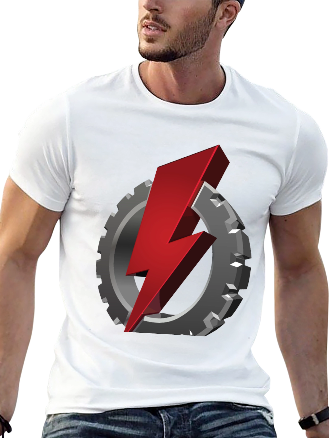 Gear & Lightning Bolt Graphic T-Shirt