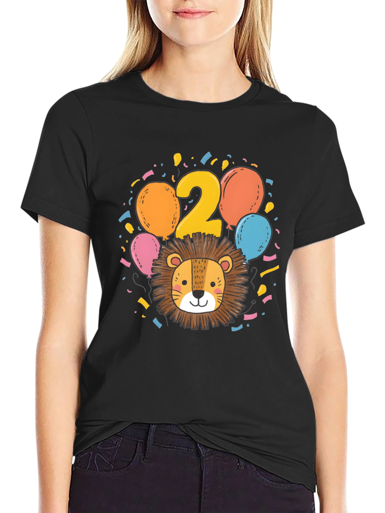 Cute Lion 2nd Birthday Black T-Shirt
