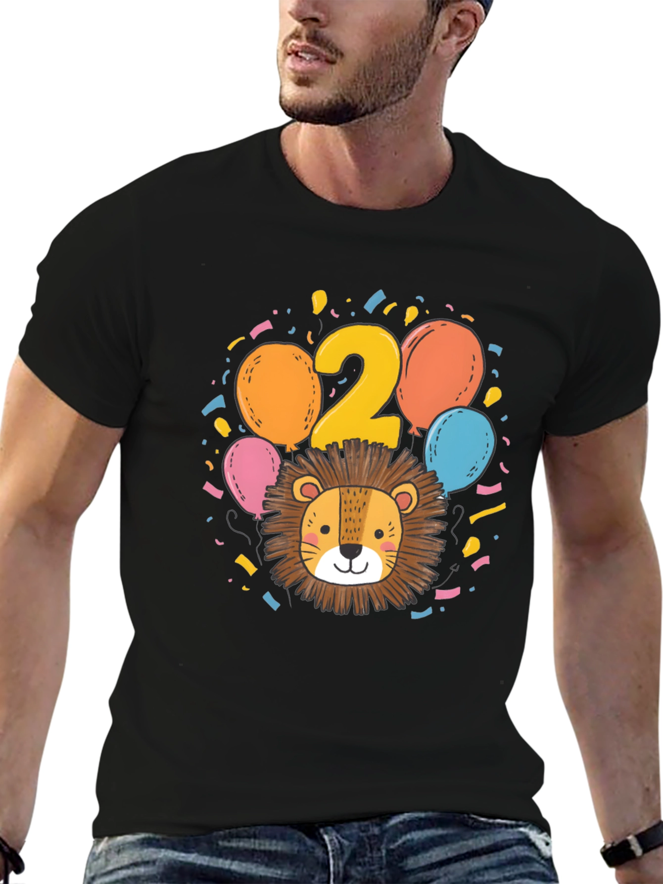 Cute Lion 2nd Birthday Black T-Shirt