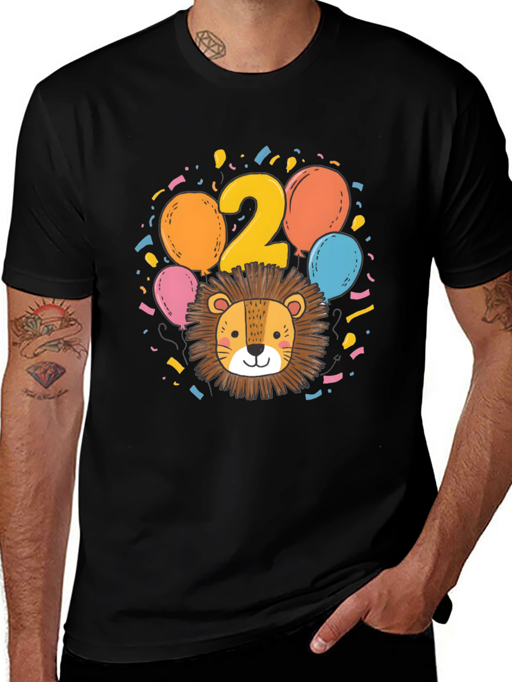 Cute Lion 2nd Birthday Black T-Shirt