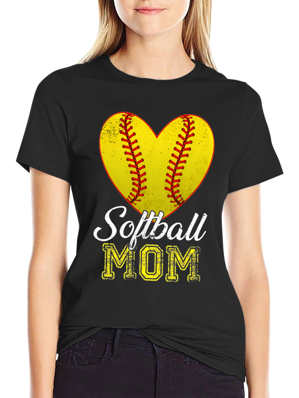 Softball Mom Heart Graphic T-Shirt