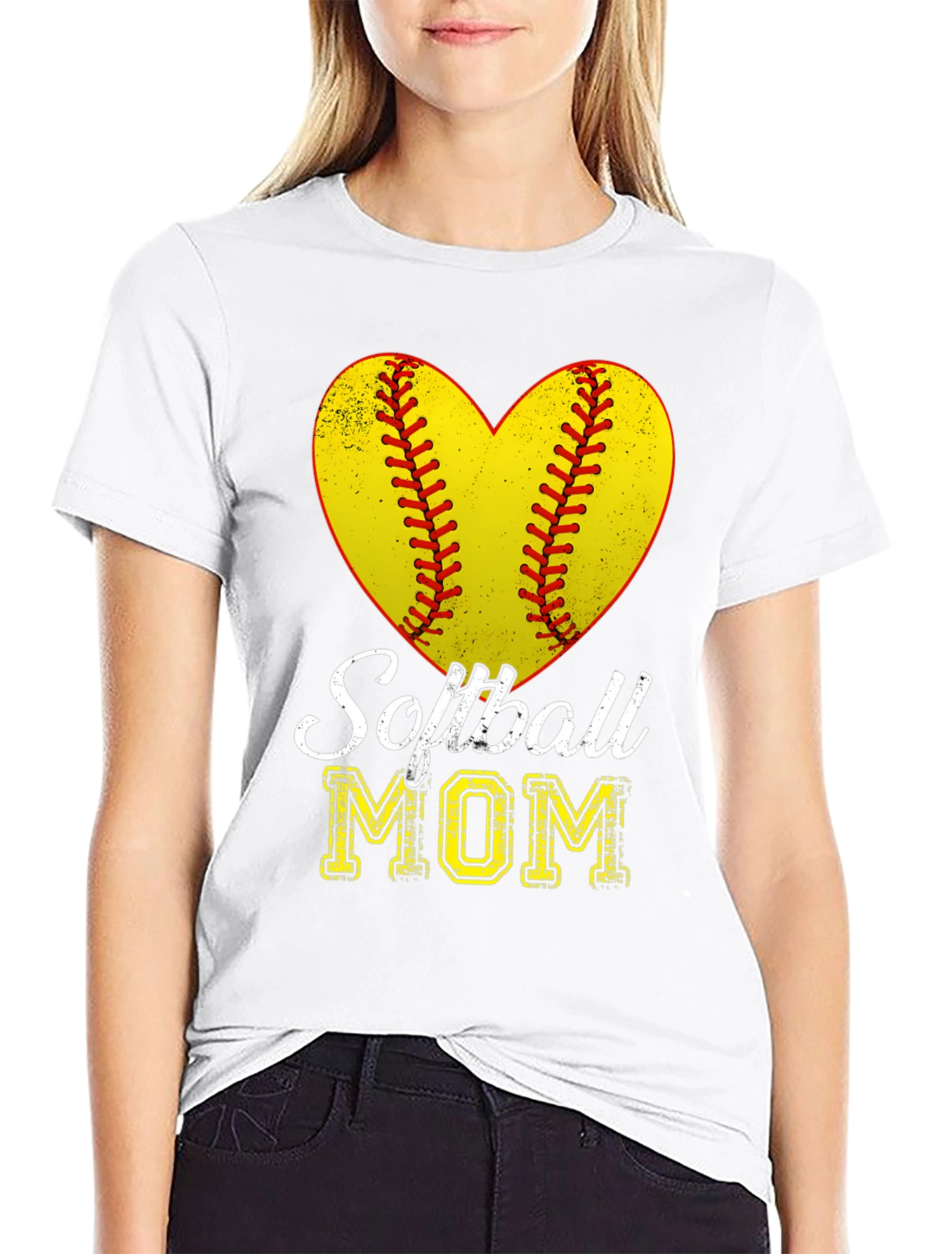 Softball Mom Heart Graphic T-Shirt