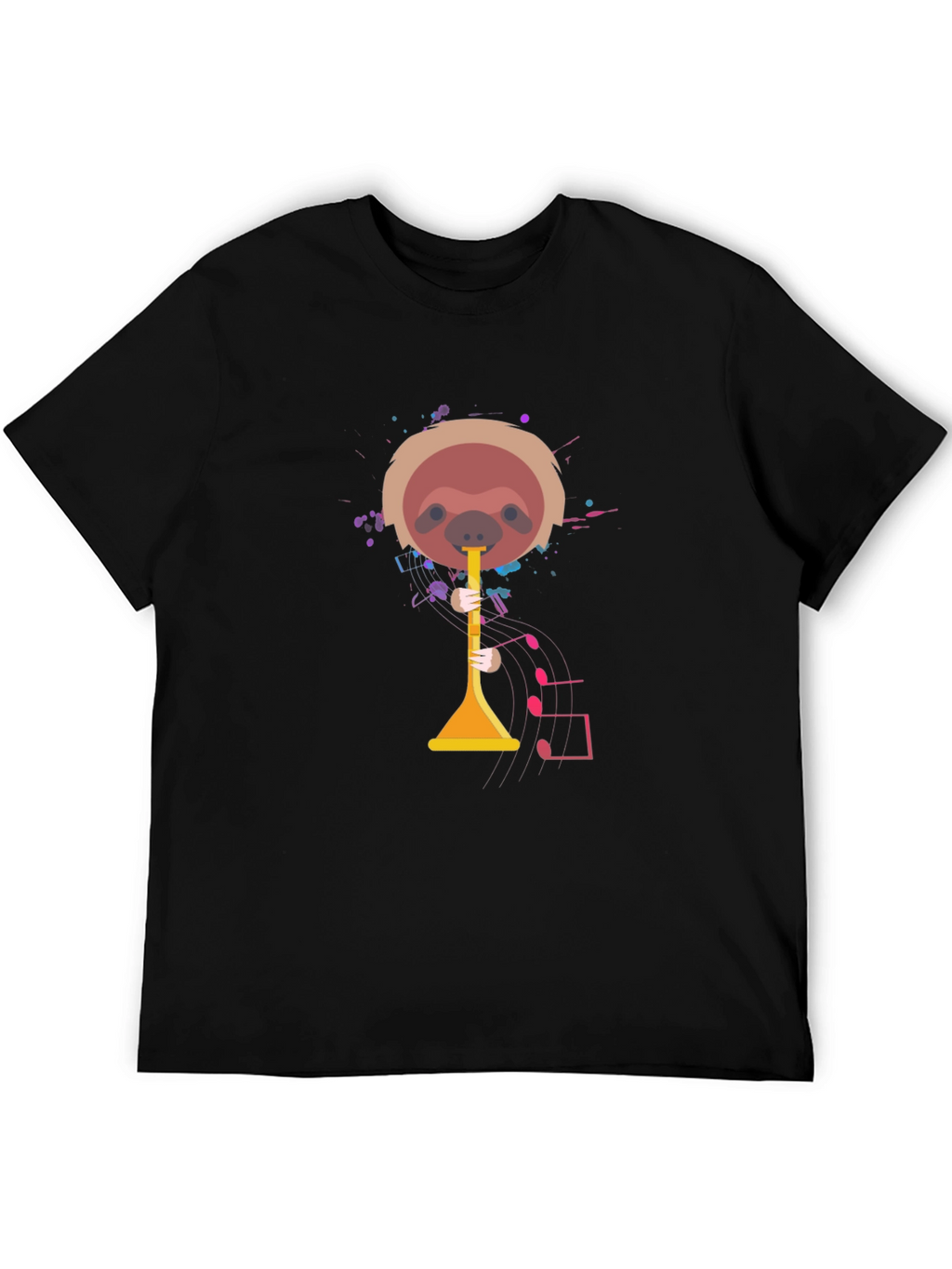 Sloth Trumpet Player Graphic Tee - Mens Black T-Shirt