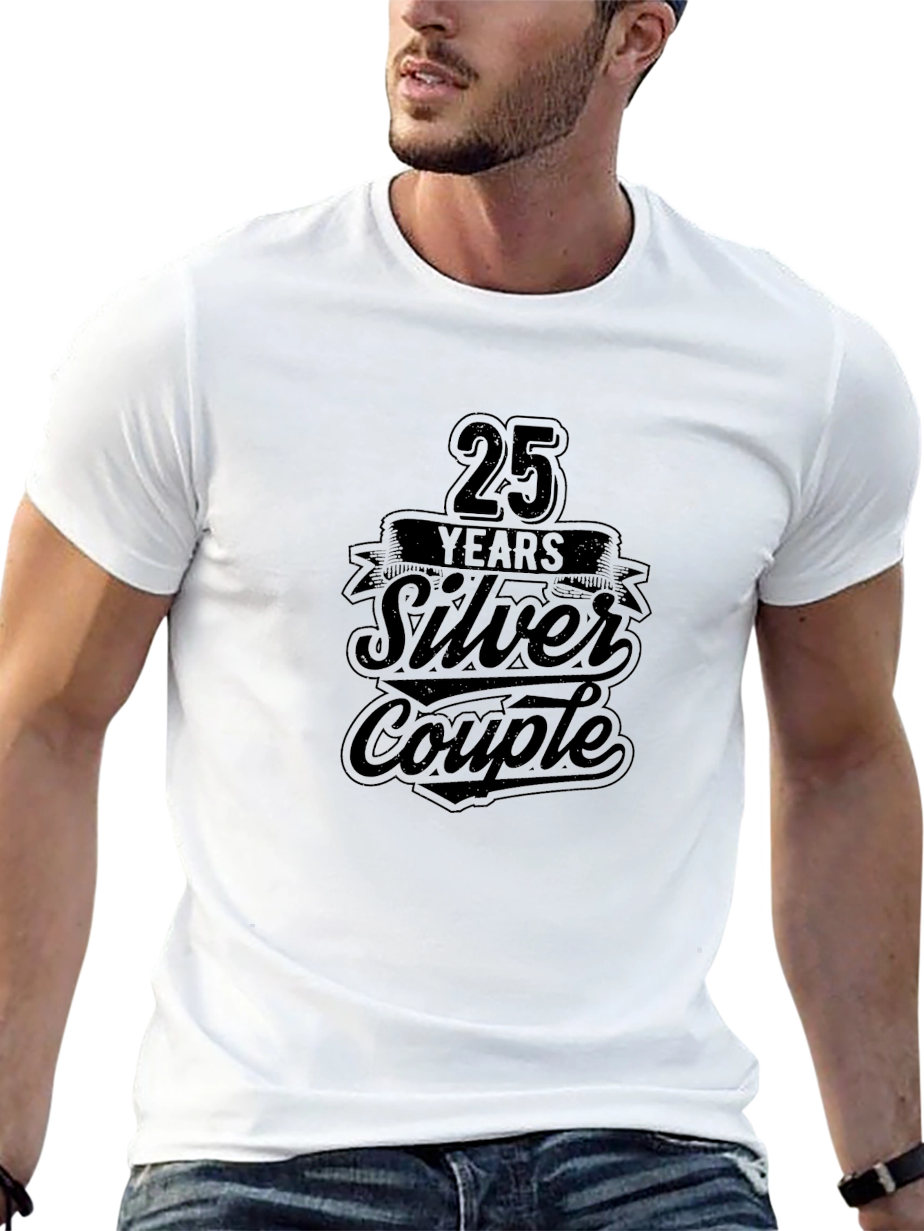 25 Years Silver Couple Black T-Shirt
