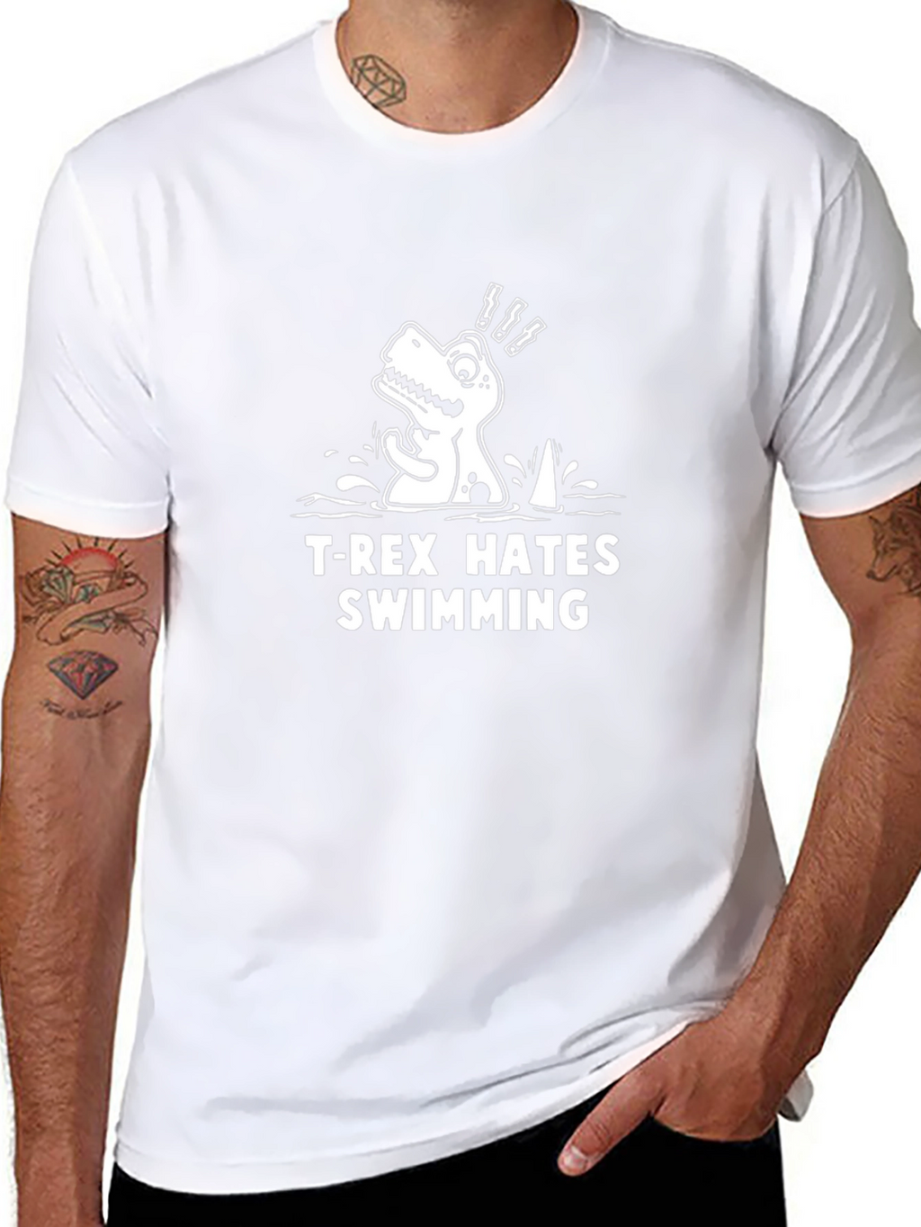 T-Rex Hates Swimming Graphic Tee - Funny Dinosaur Shirt