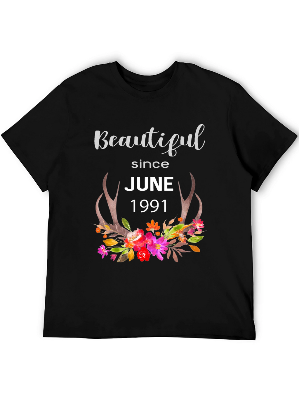 Beautiful Since June 1991 Floral Antler T-Shirt