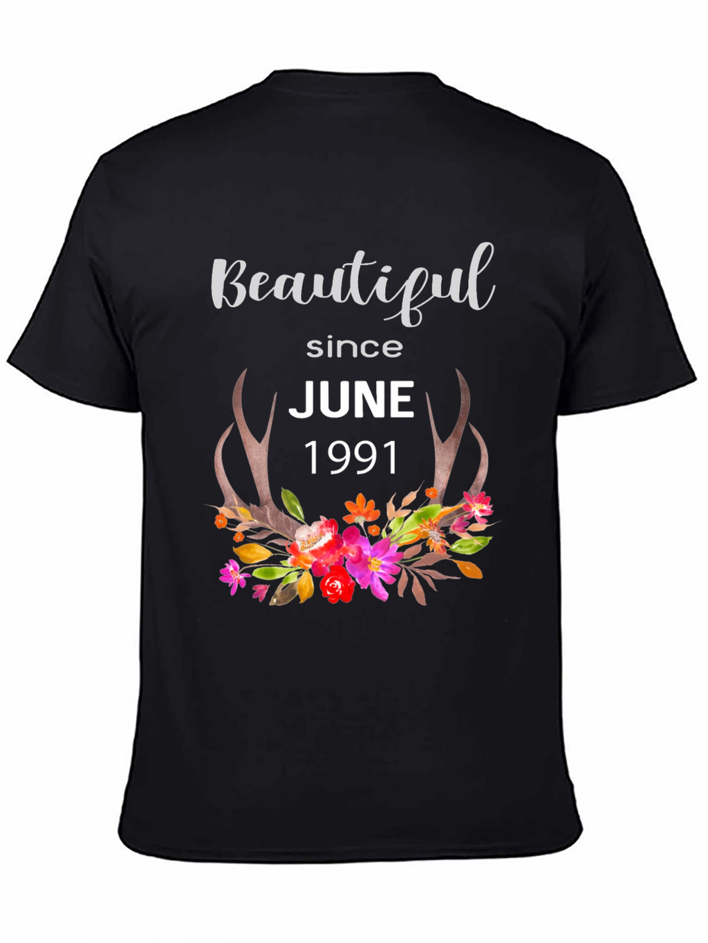Beautiful Since June 1991 Floral Antler T-Shirt