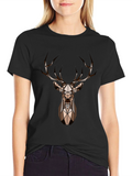Geometric Deer Head Graphic Print Tee