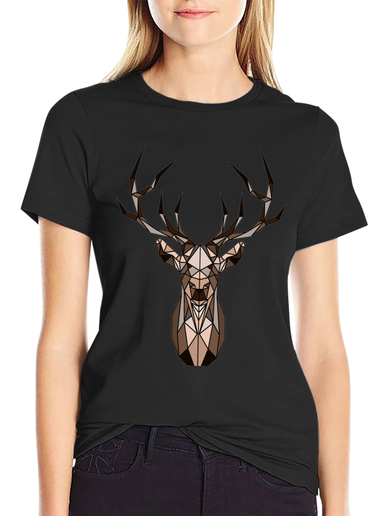 Geometric Deer Head Graphic Print Tee