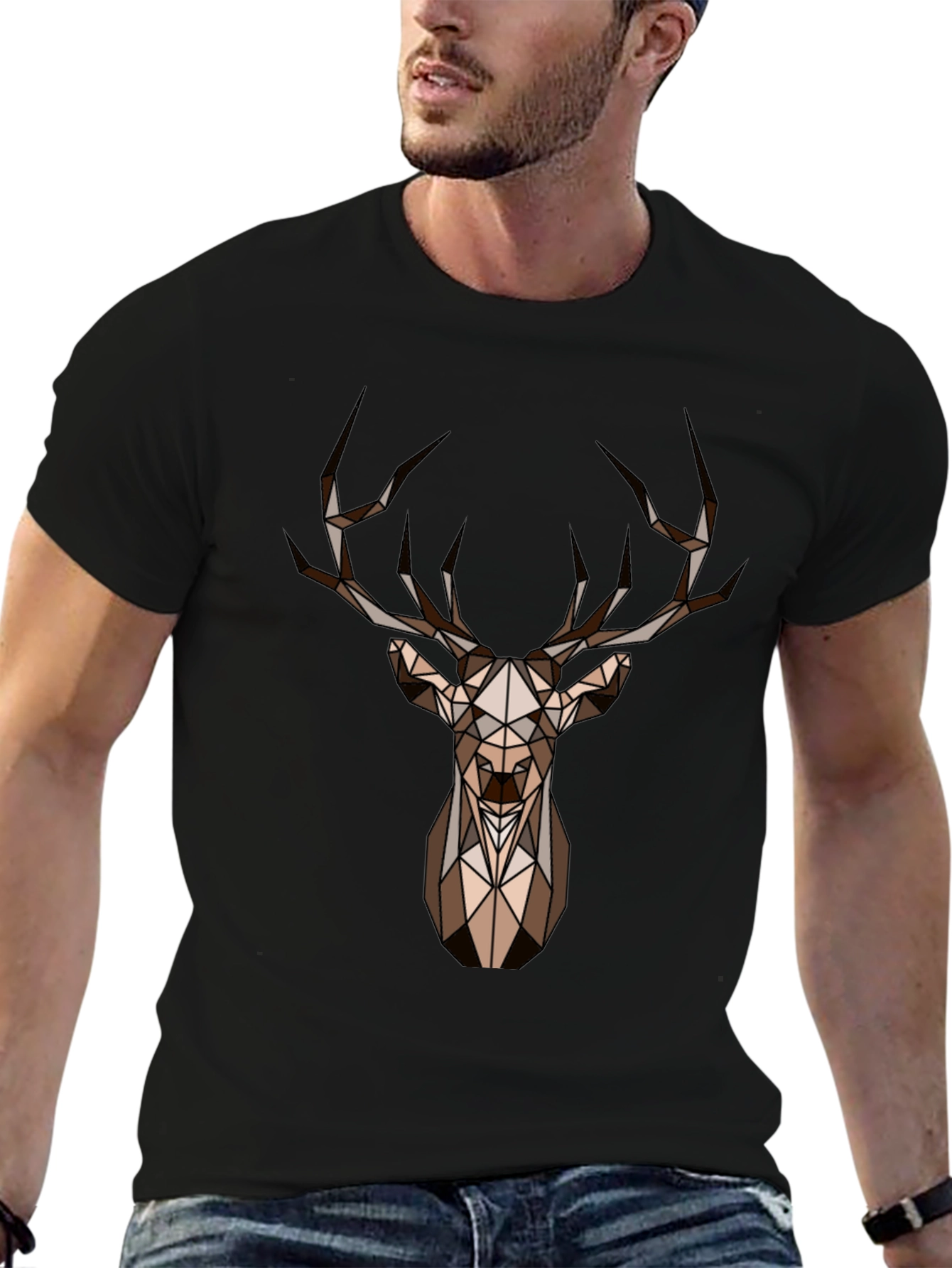 Geometric Deer Head Graphic Print Tee