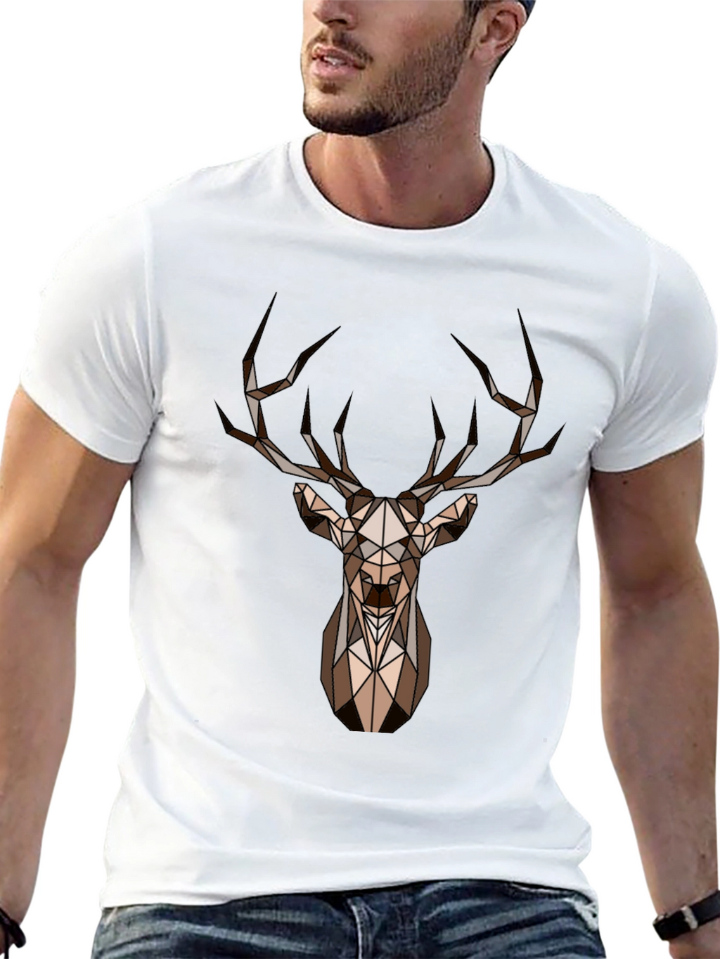 Geometric Deer Head Graphic Print Tee