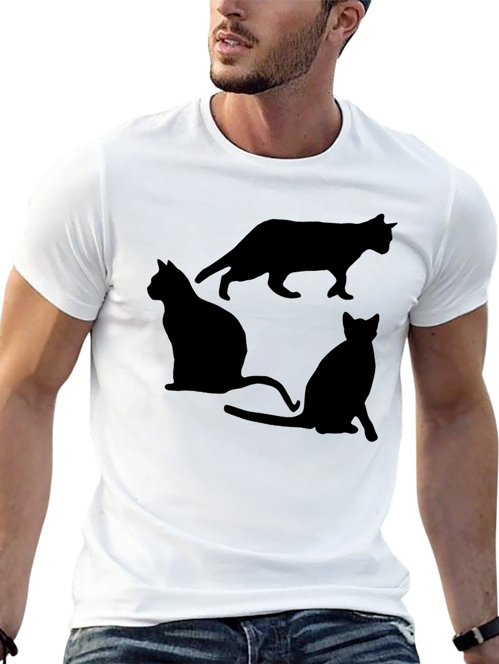 Black Cat Silhouette Graphic T-Shirt