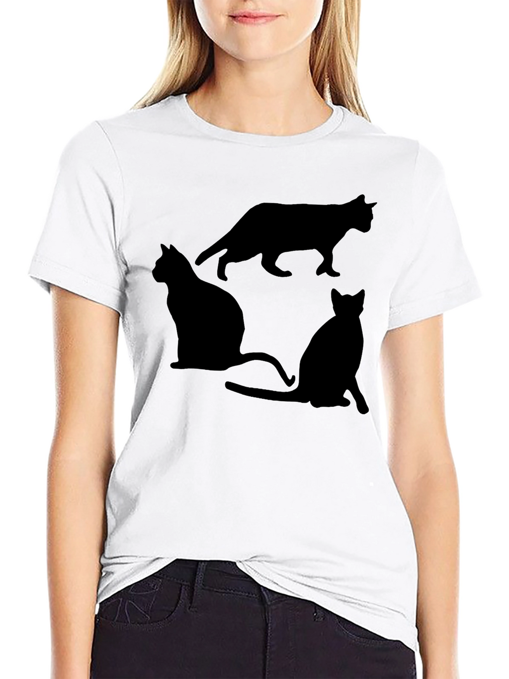 Black Cat Silhouette Graphic T-Shirt