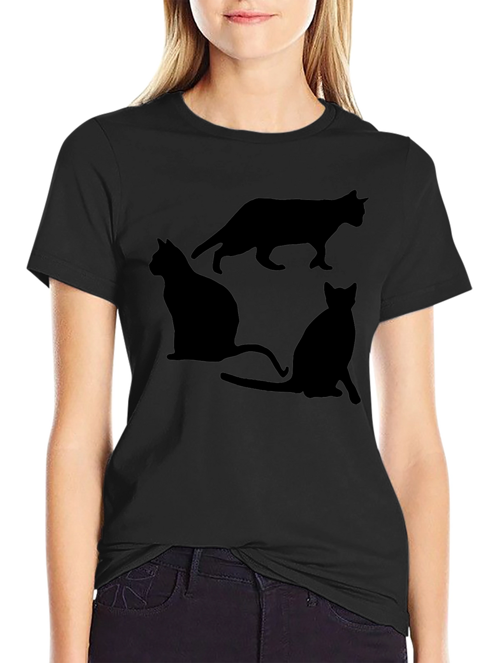 Black Cat Silhouette Graphic T-Shirt