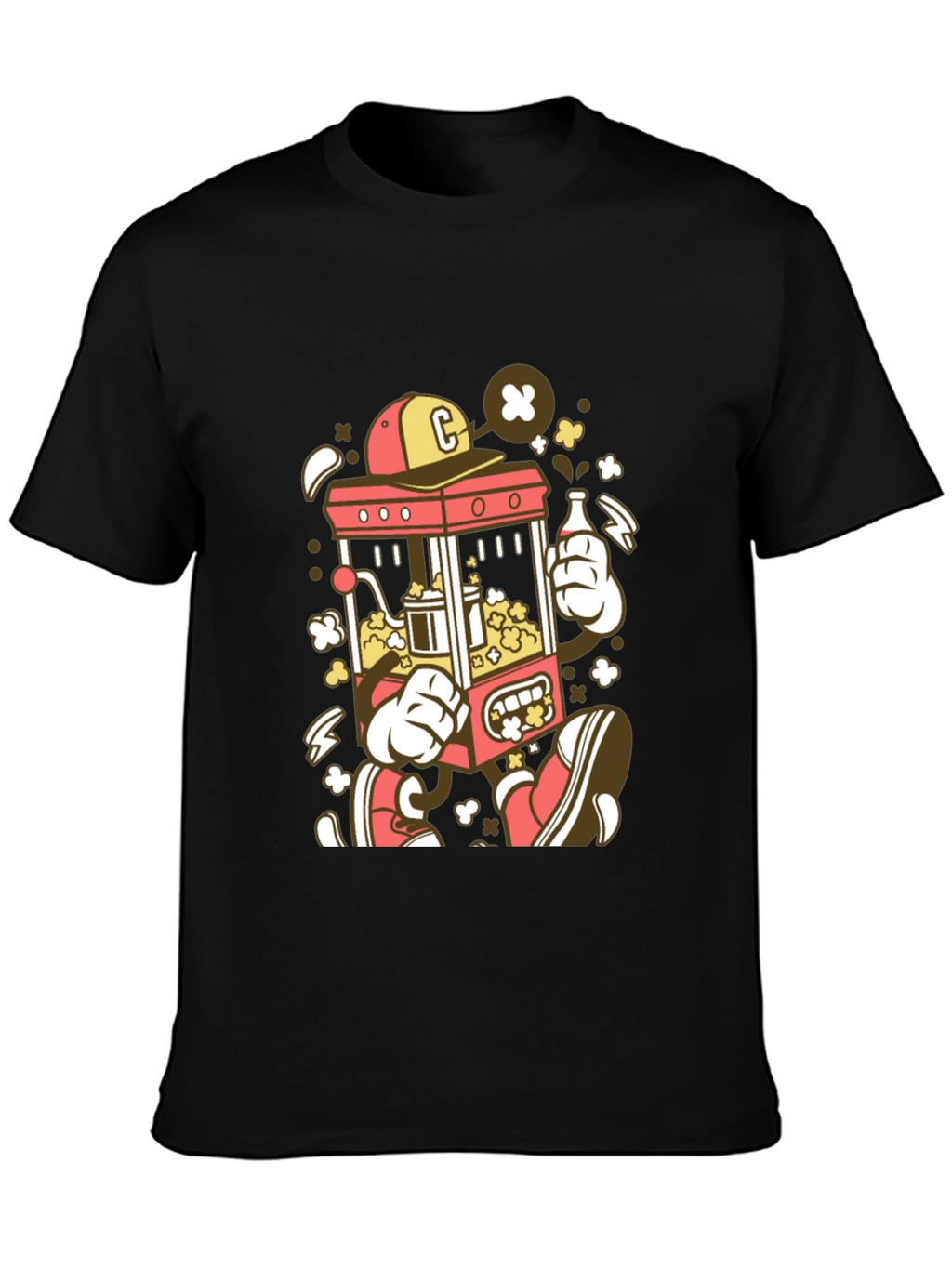 Cartoon Popcorn Machine Graphic T-Shirt