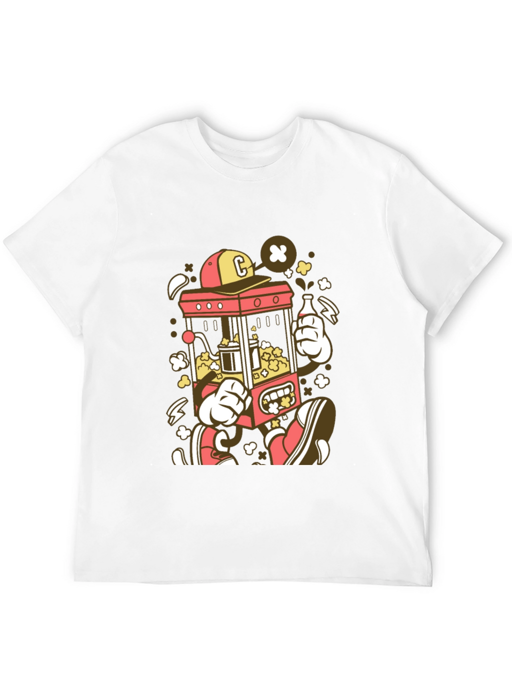 Cartoon Popcorn Machine Graphic T-Shirt