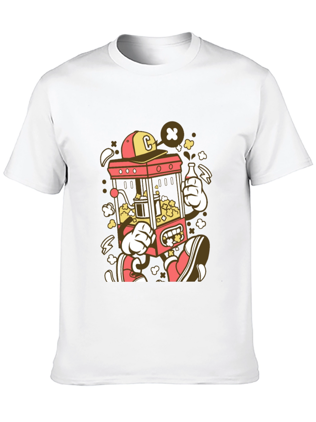 Cartoon Popcorn Machine Graphic T-Shirt