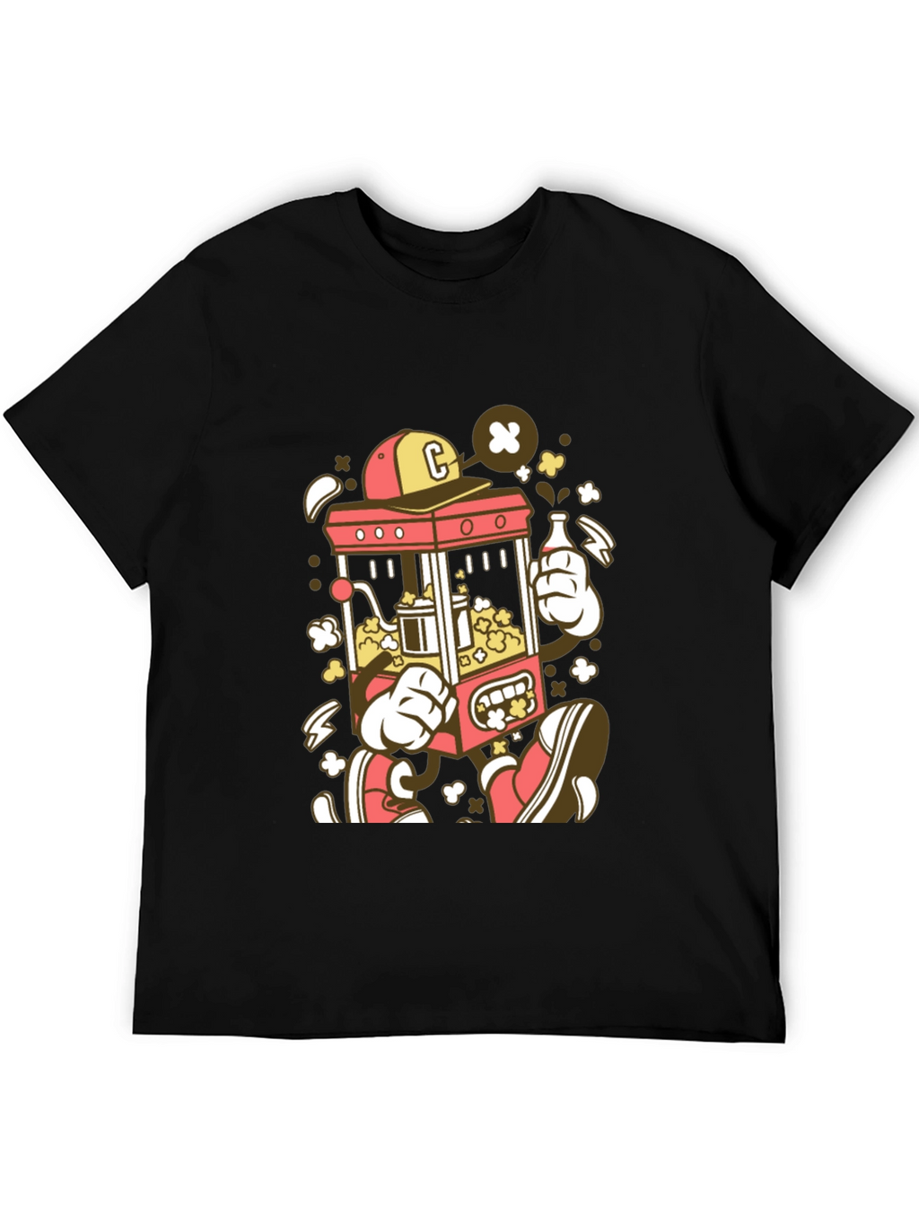 Cartoon Popcorn Machine Graphic T-Shirt