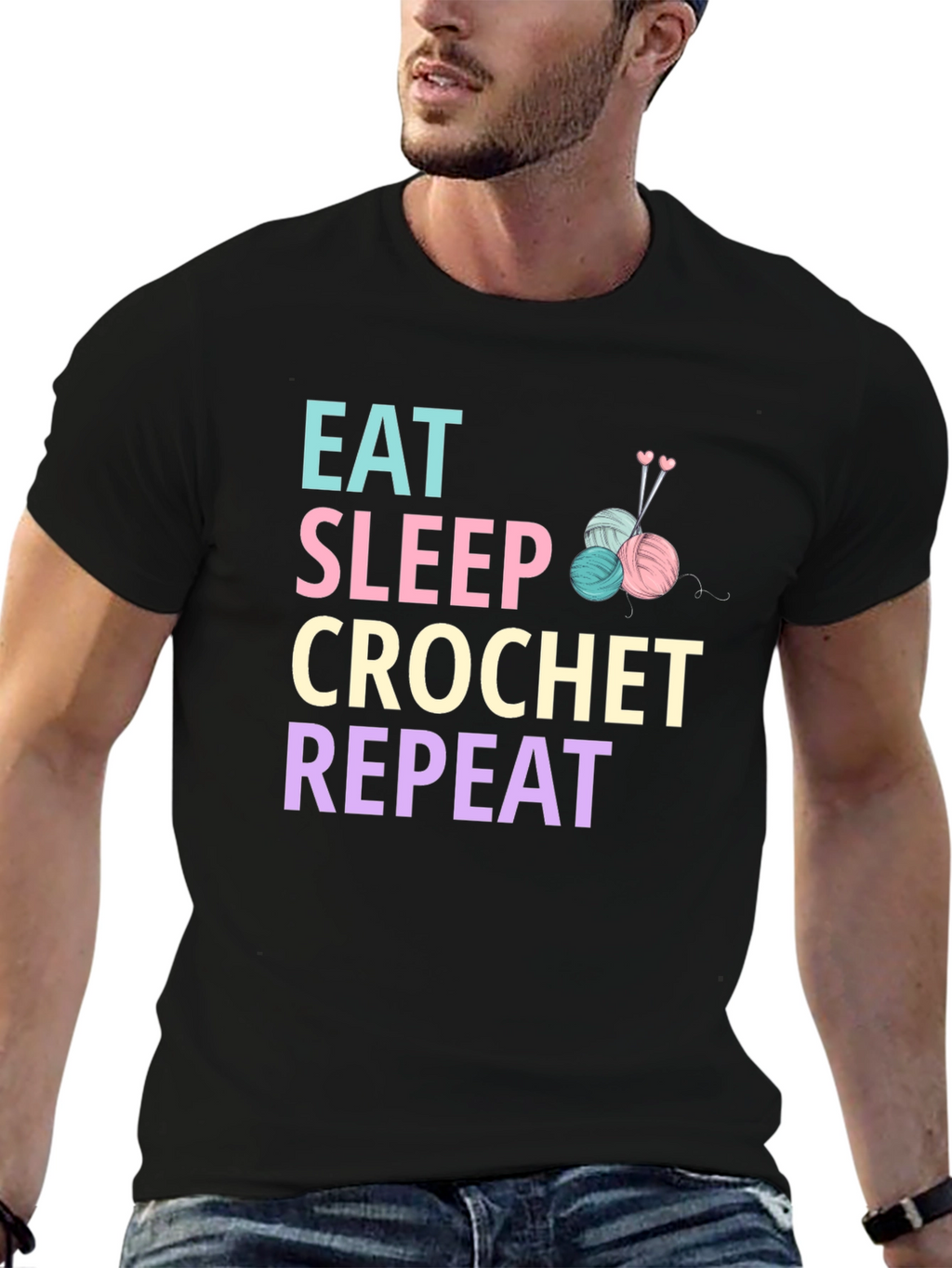 Eat Sleep Crochet Repeat Graphic T-Shirt