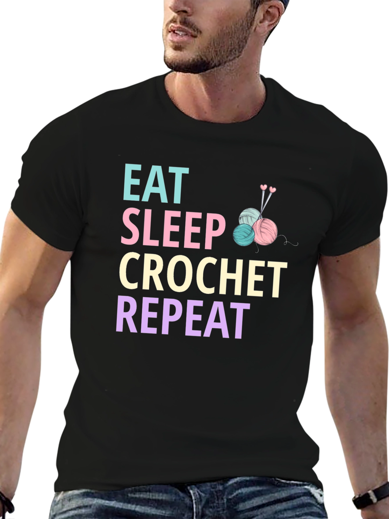 Eat Sleep Crochet Repeat Graphic T-Shirt