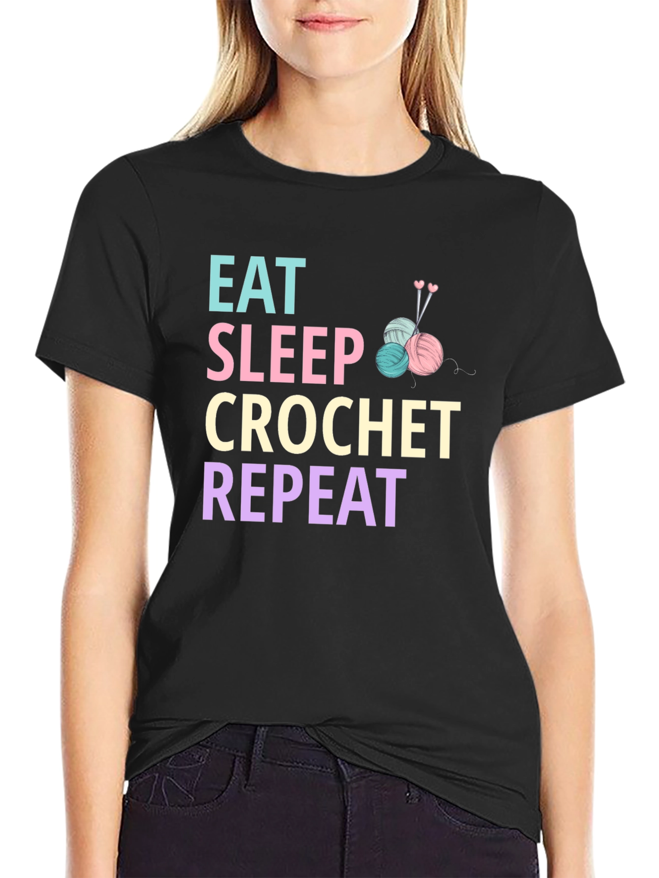 Eat Sleep Crochet Repeat Graphic T-Shirt