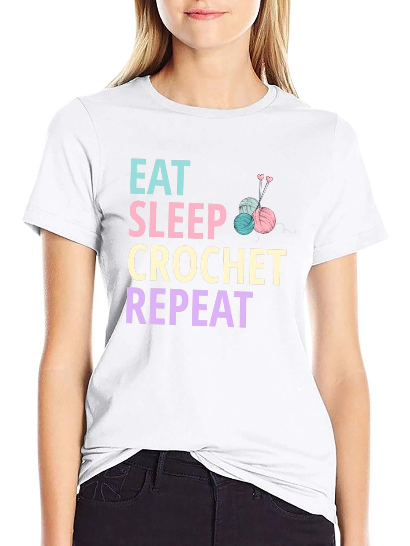 Eat Sleep Crochet Repeat Graphic T-Shirt