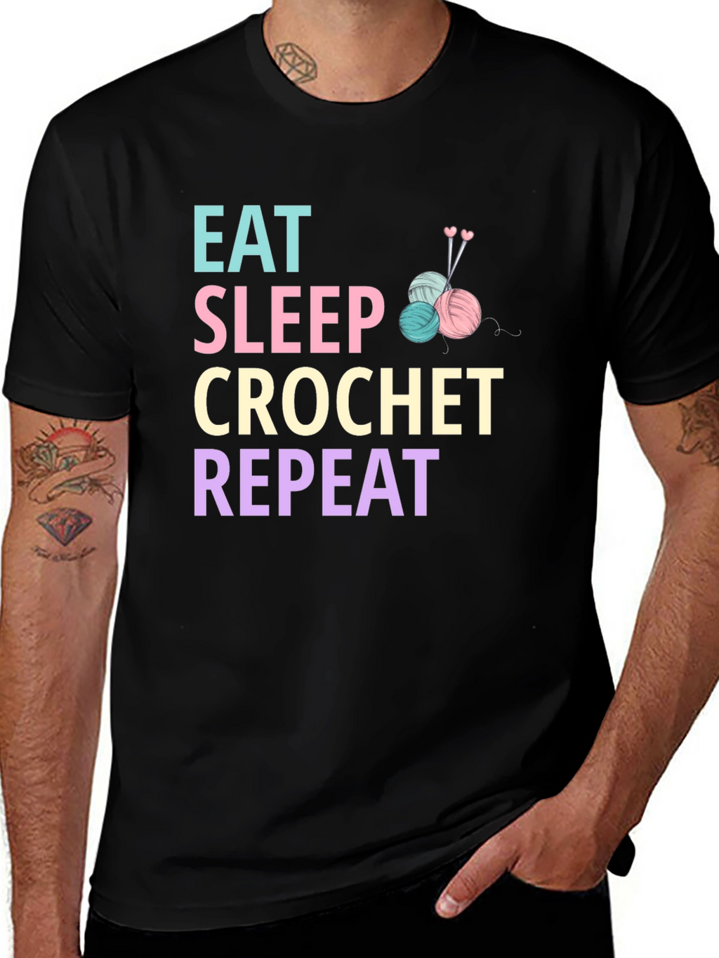 Eat Sleep Crochet Repeat Graphic T-Shirt