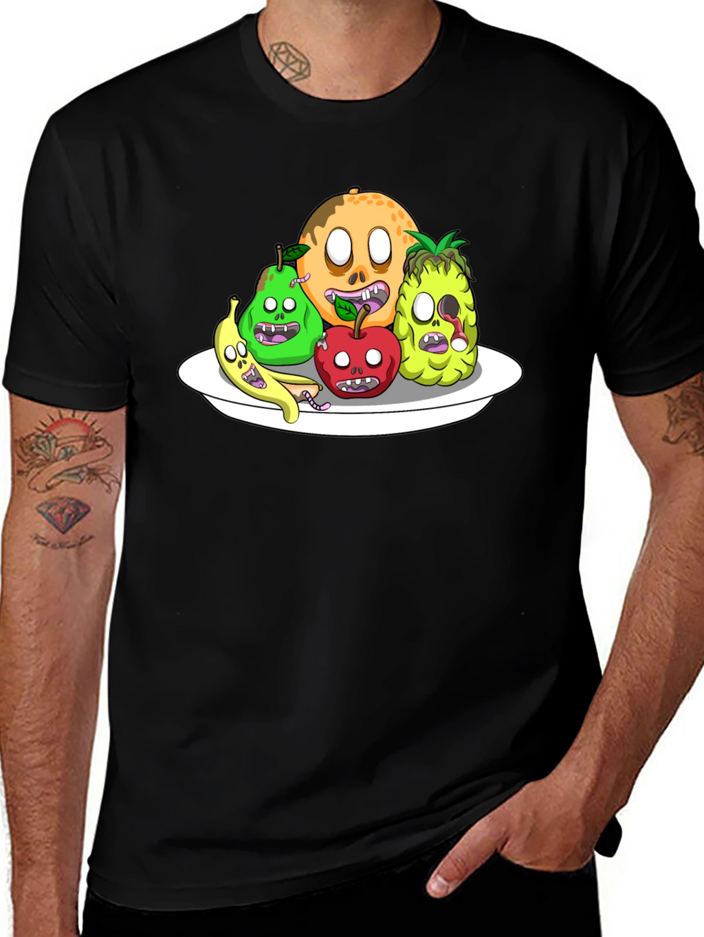 Zombie Fruit Platter Graphic Tee - Black Cotton