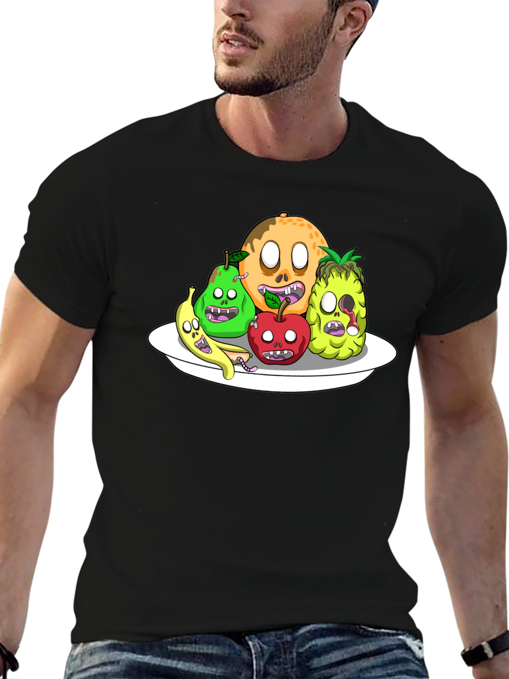 Zombie Fruit Platter Graphic Tee - Black Cotton