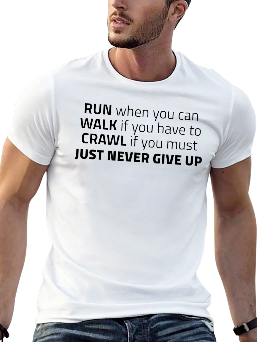 Motivational Never Give Up Black T-Shirt