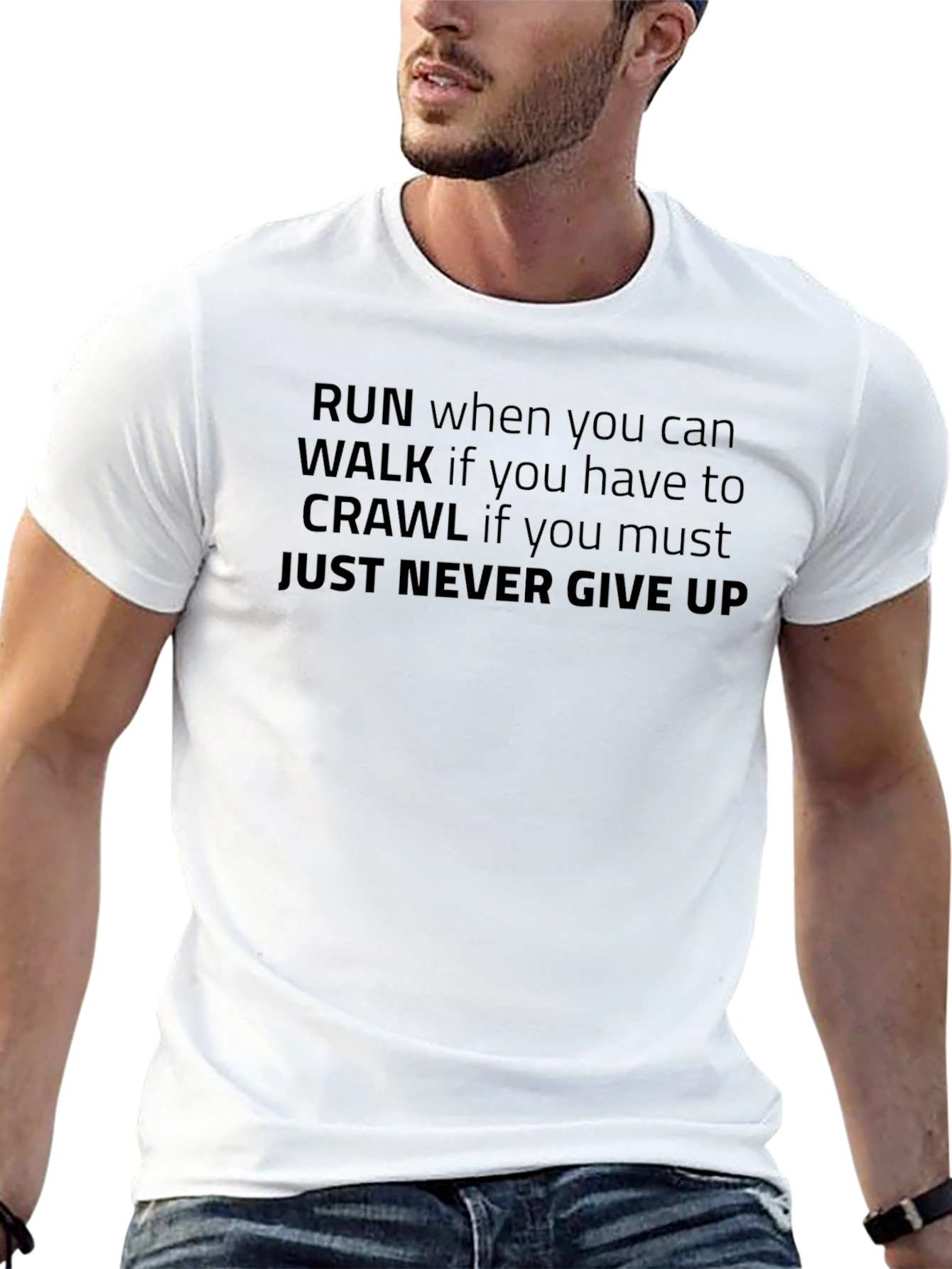Motivational Never Give Up Black T-Shirt