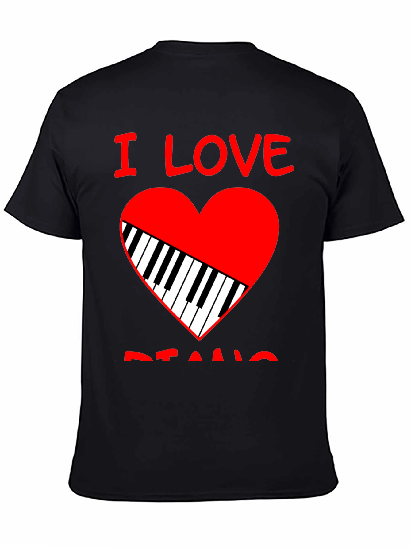 I Love Piano Heart Graphic Tee - Black