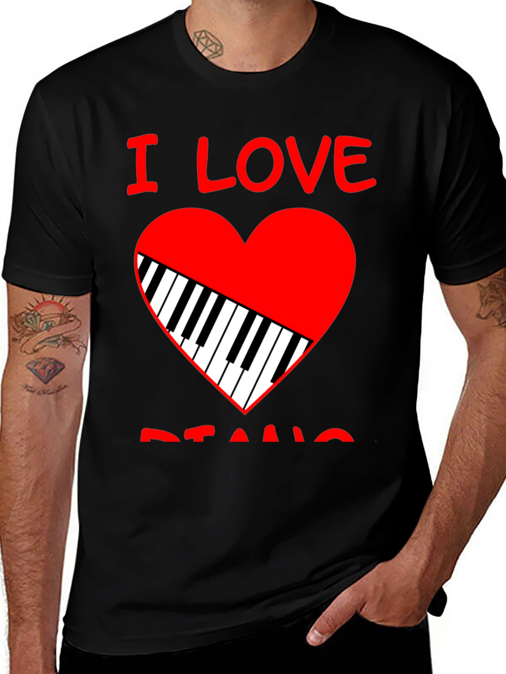 I Love Piano Heart Graphic Tee - Black