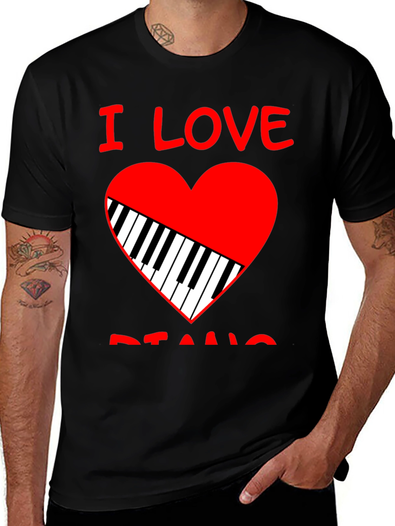 I Love Piano Heart Graphic Tee - Black