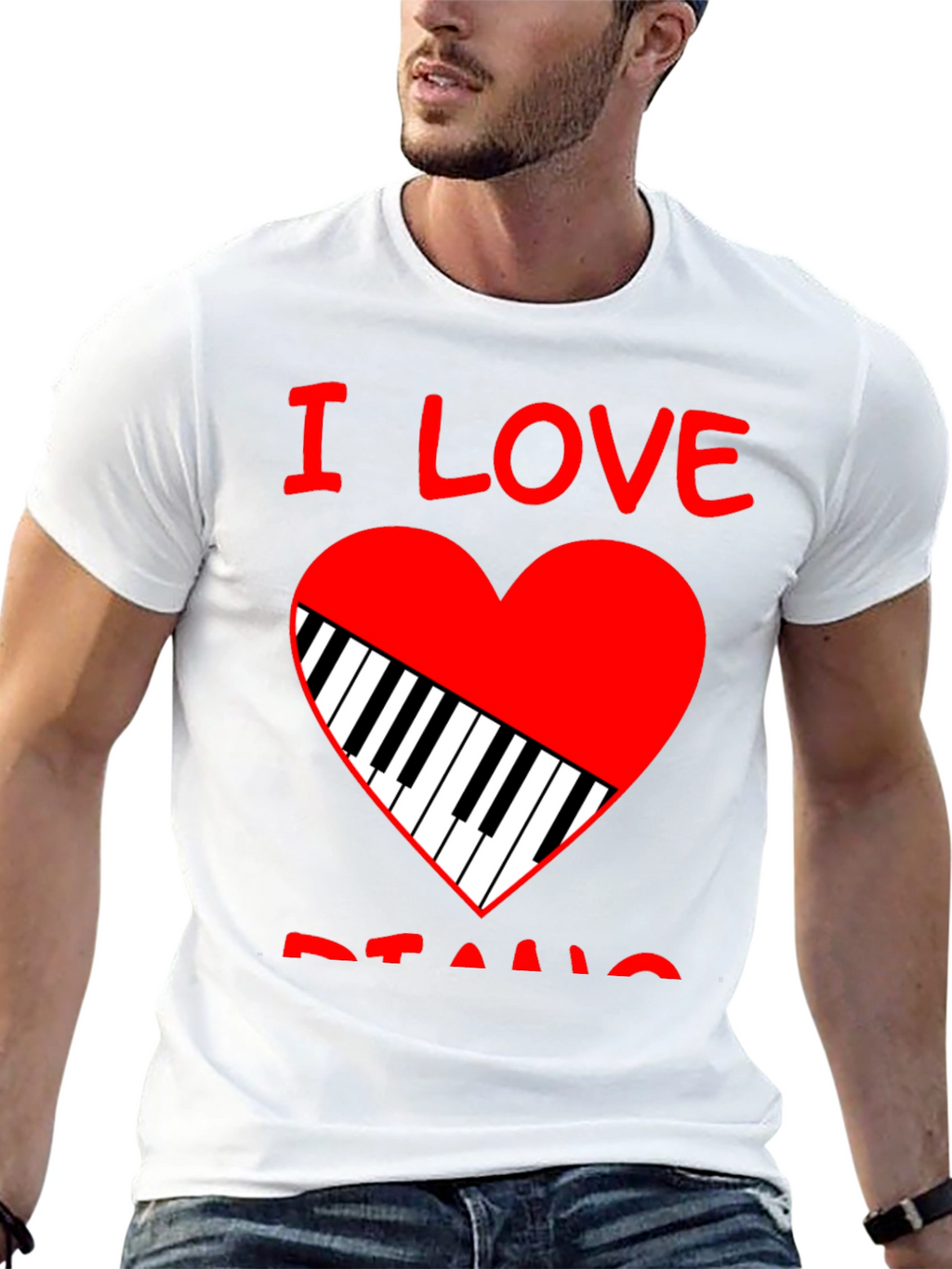 I Love Piano Heart Graphic Tee - Black