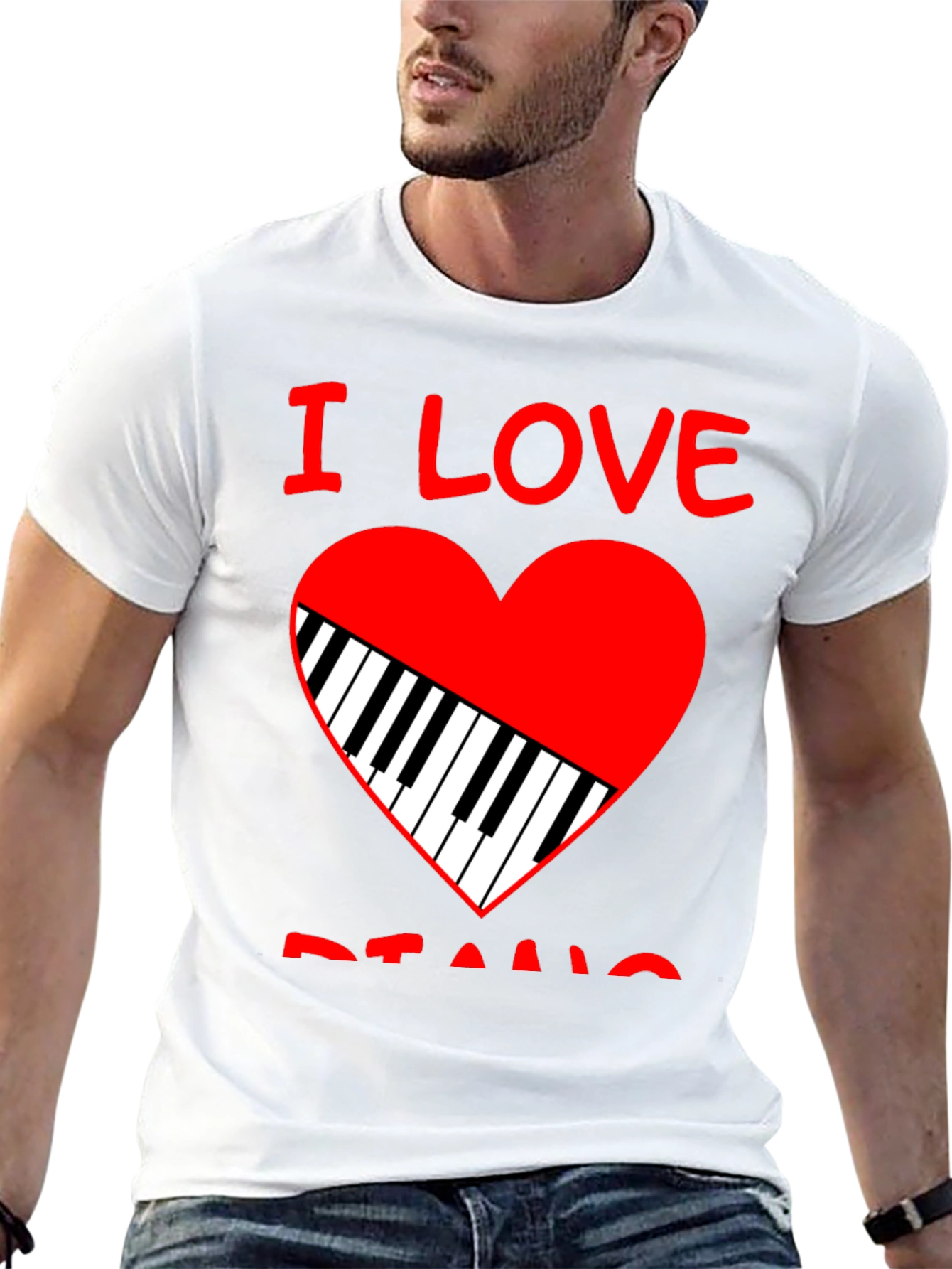 I Love Piano Heart Graphic Tee - Black