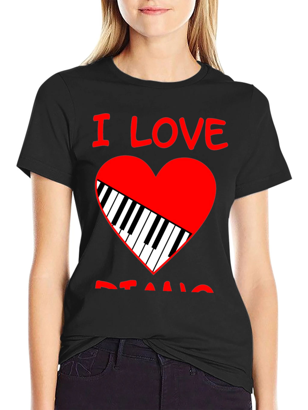 I Love Piano Heart Graphic Tee - Black