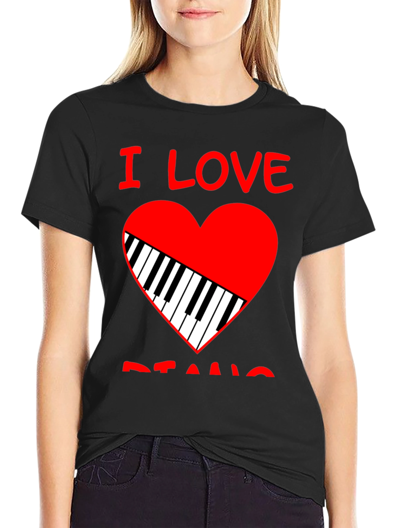 I Love Piano Heart Graphic Tee - Black