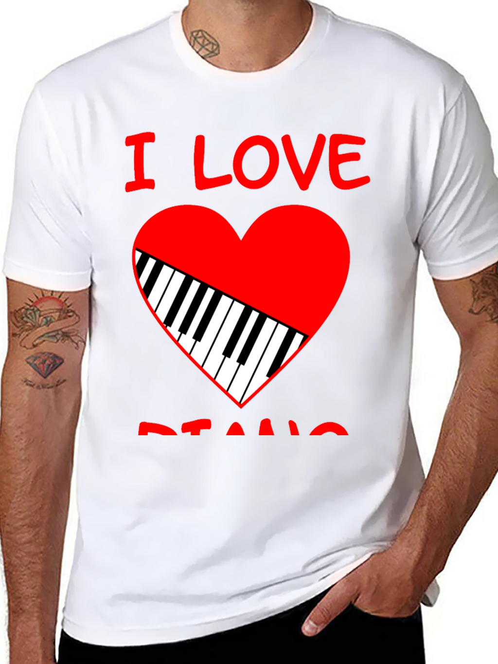 I Love Piano Heart Graphic Tee - Black