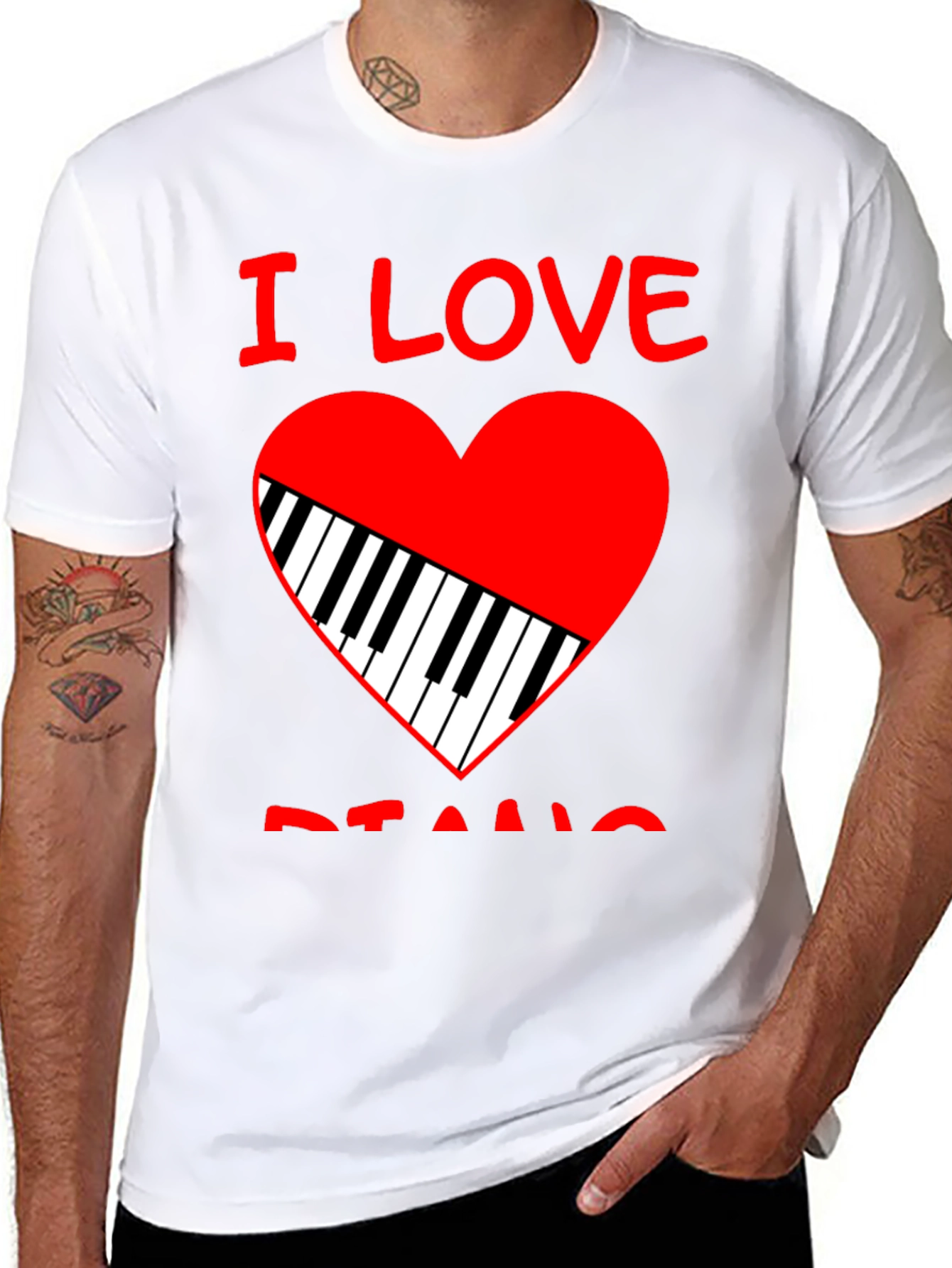 I Love Piano Heart Graphic Tee - Black