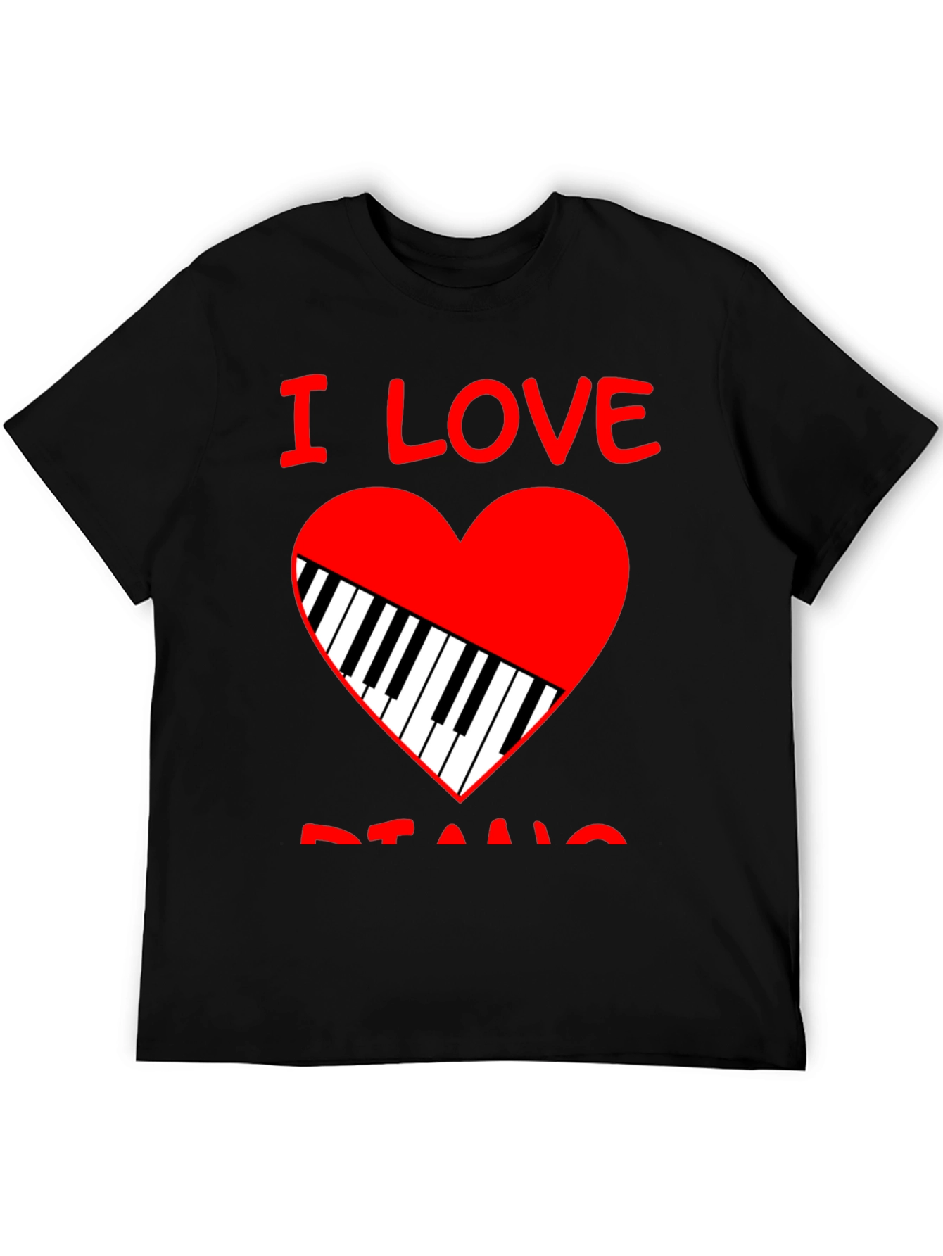 I Love Piano Heart Graphic Tee - Black