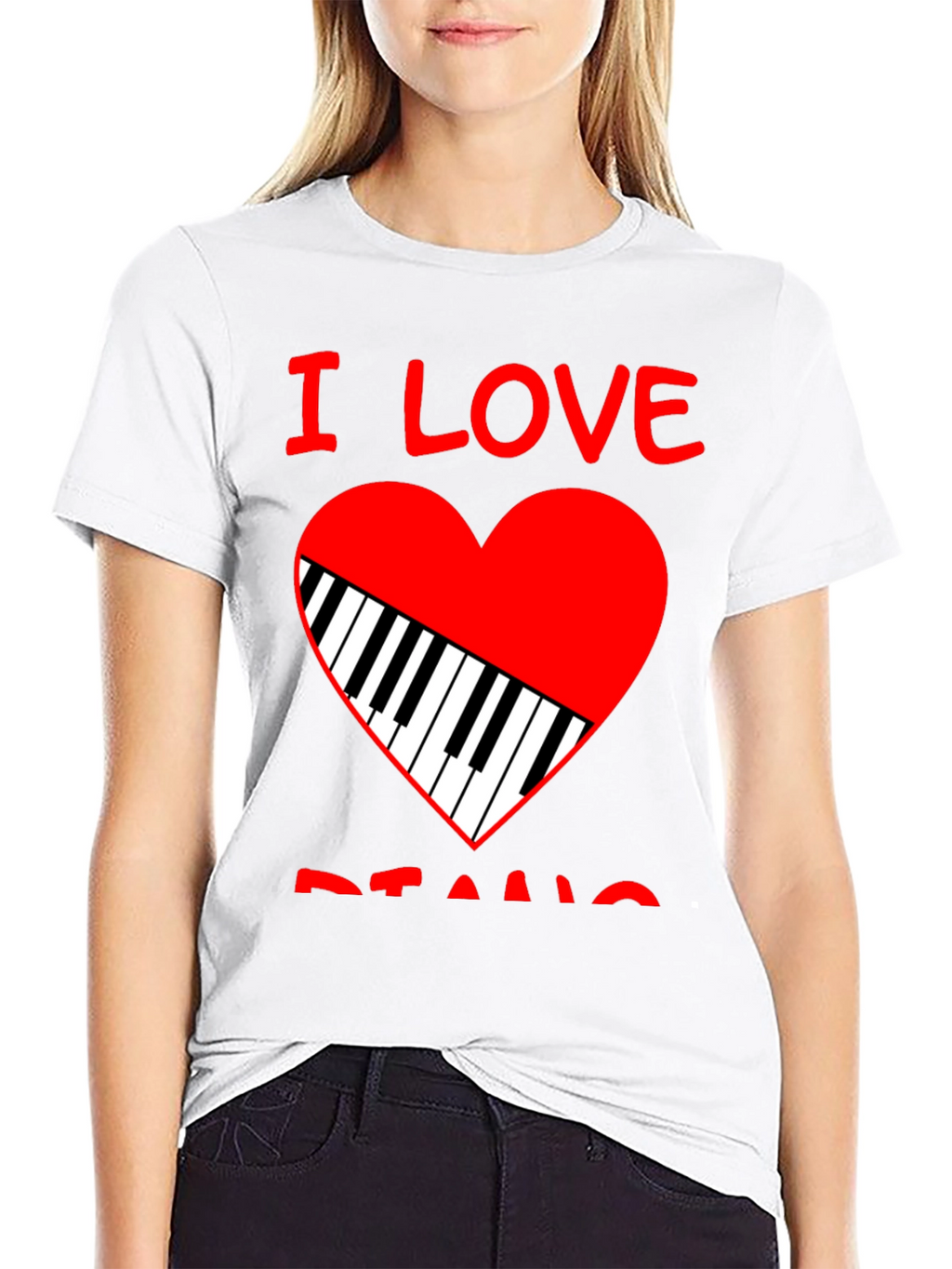 I Love Piano Heart Graphic Tee - Black