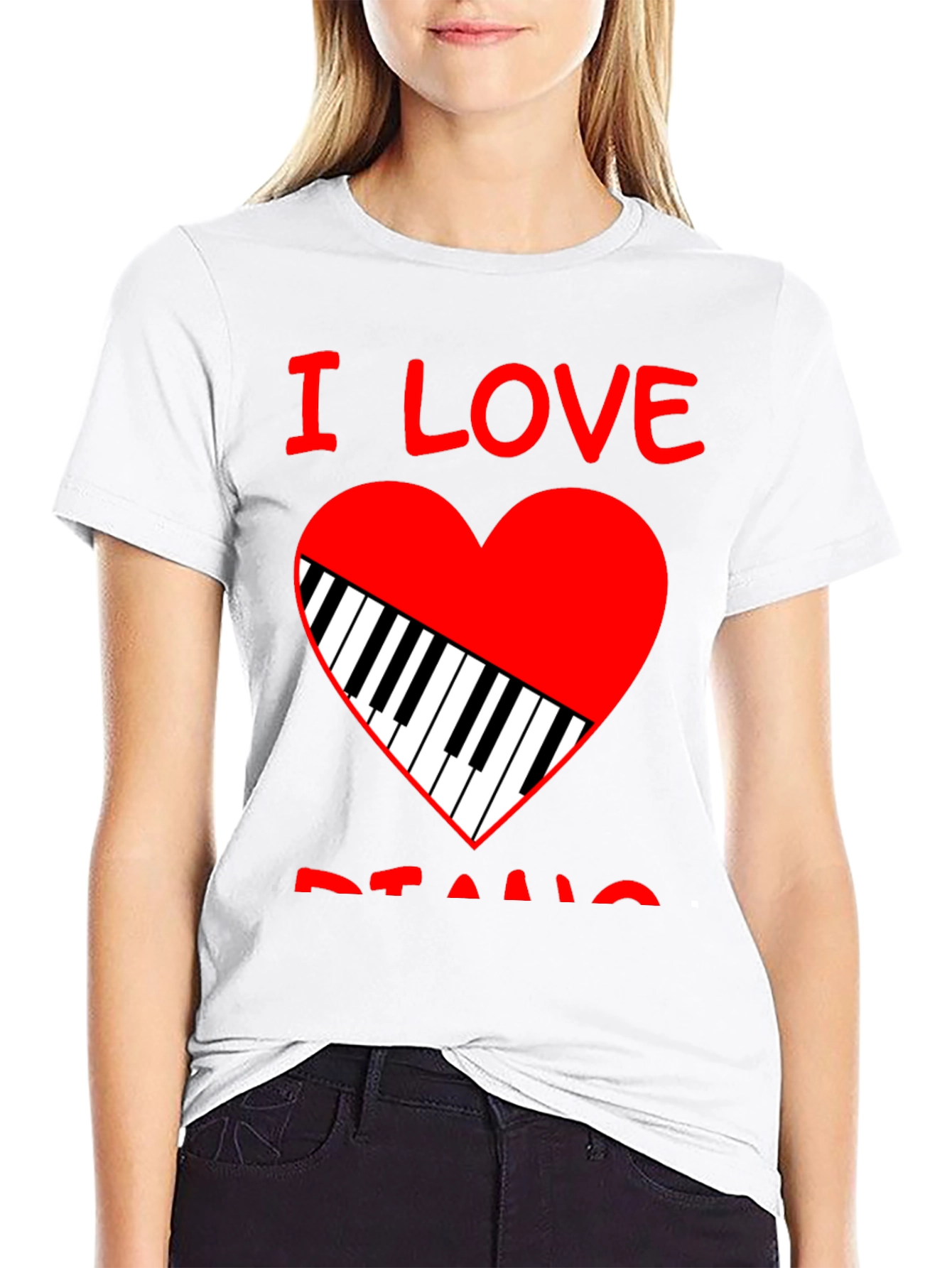 I Love Piano Heart Graphic Tee - Black