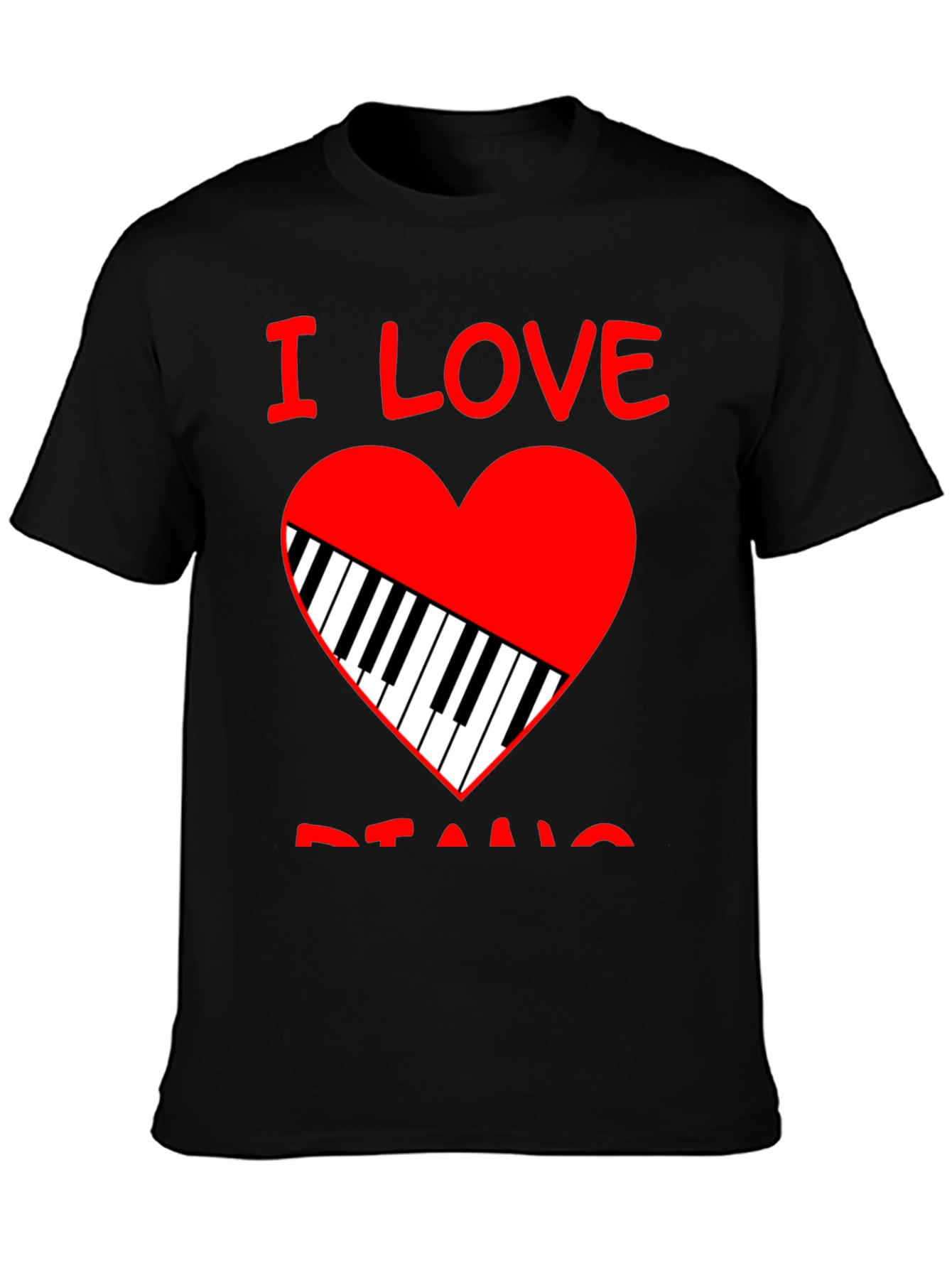 I Love Piano Heart Graphic Tee - Black