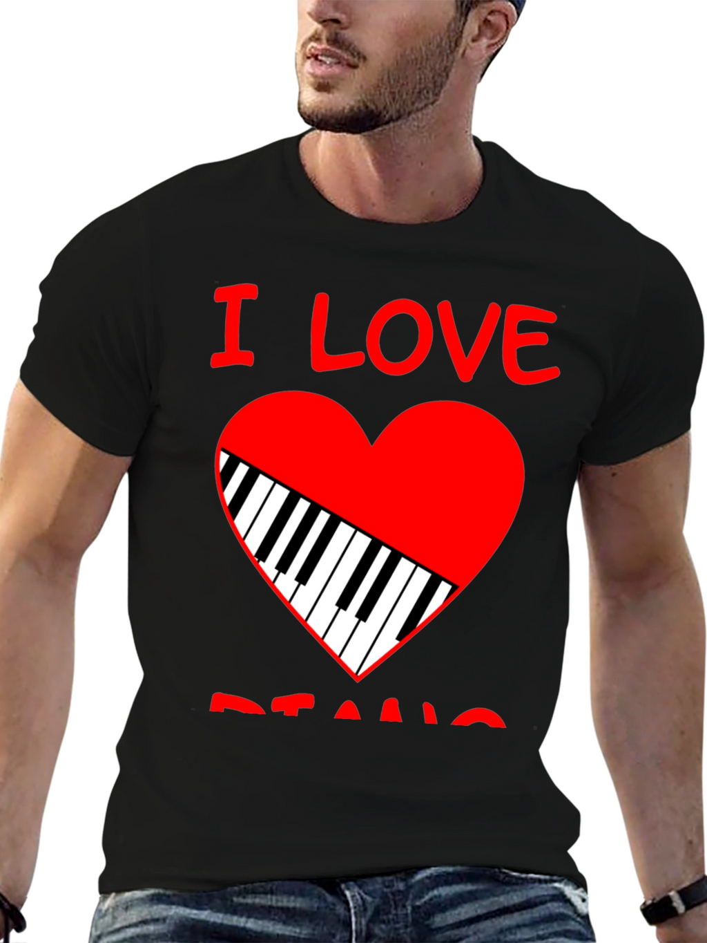 I Love Piano Heart Graphic Tee - Black