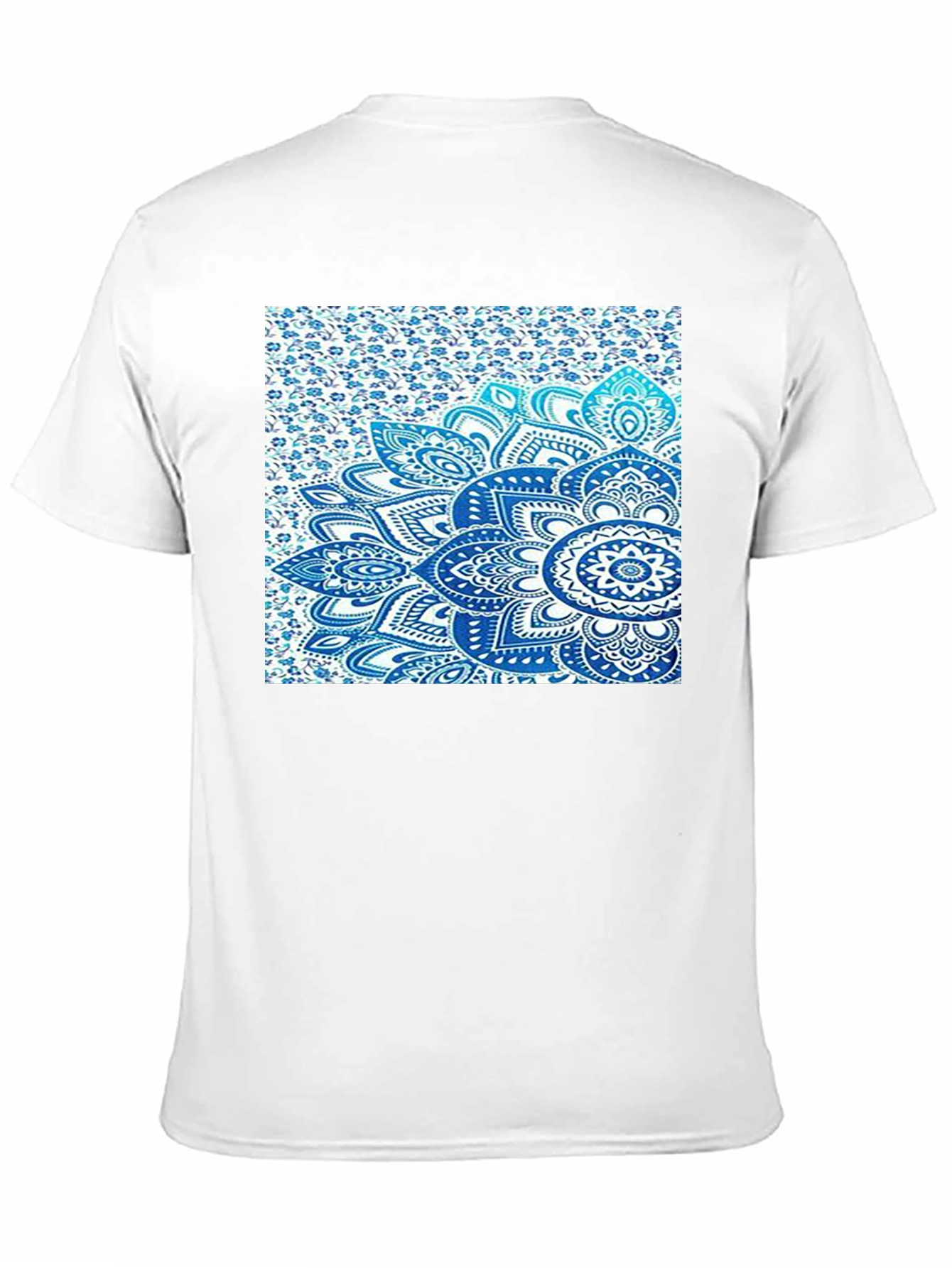 Mens Black Tee with Blue Mandala Print