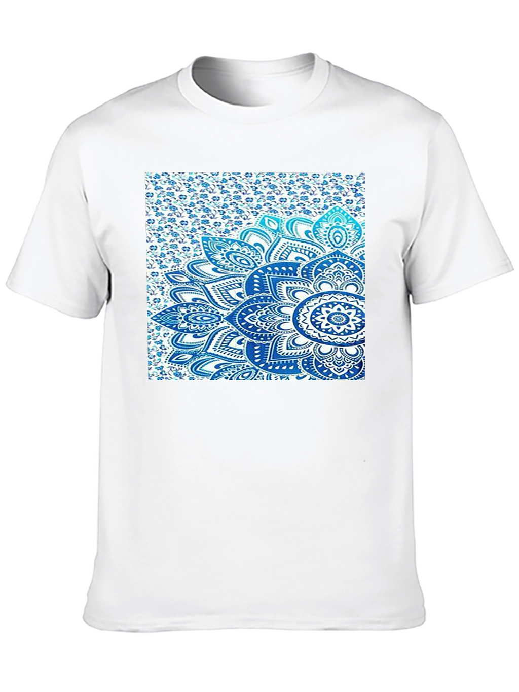 Mens Black Tee with Blue Mandala Print
