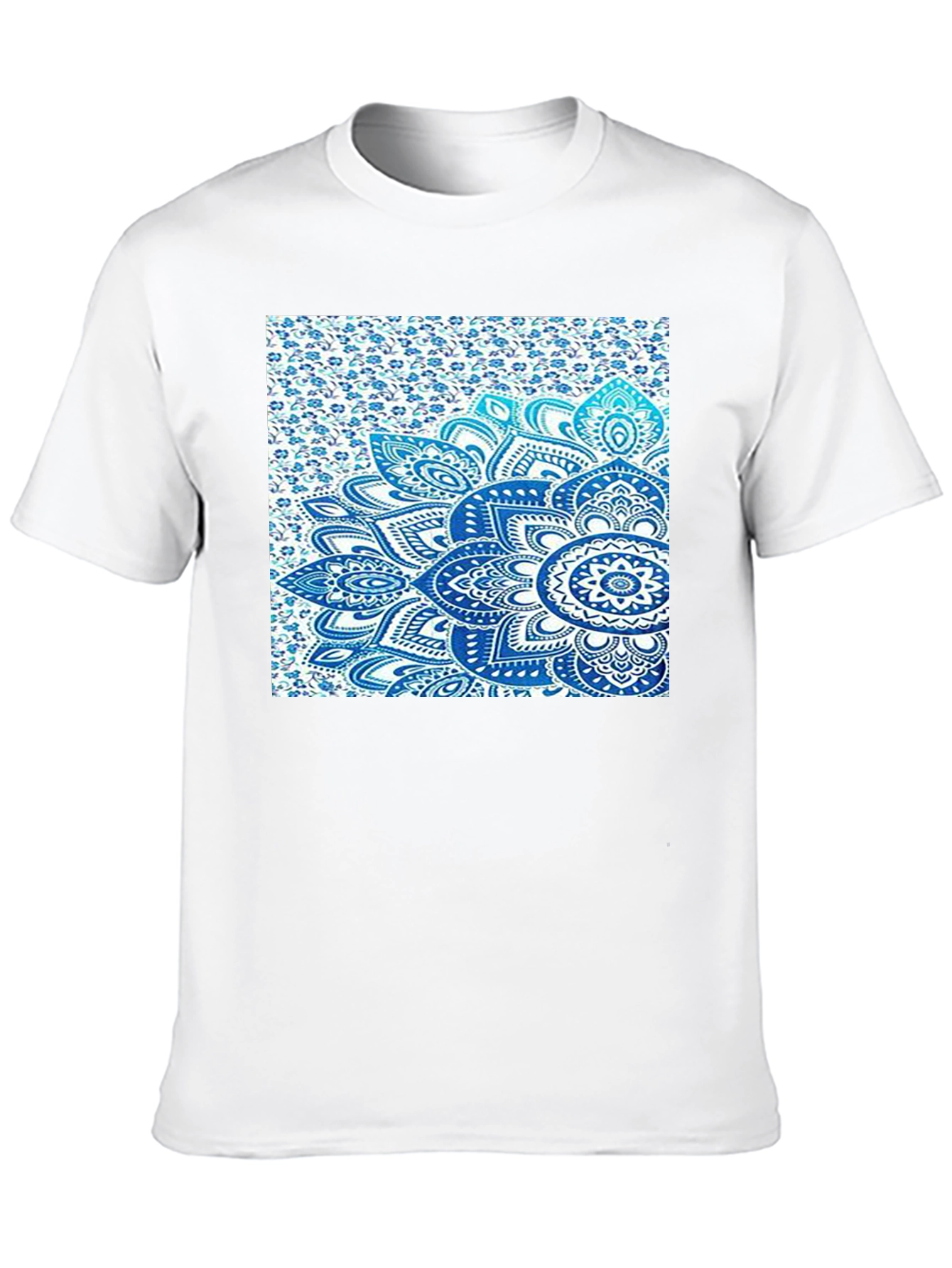 Mens Black Tee with Blue Mandala Print