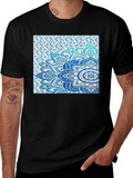 Mens Black Tee with Blue Mandala Print