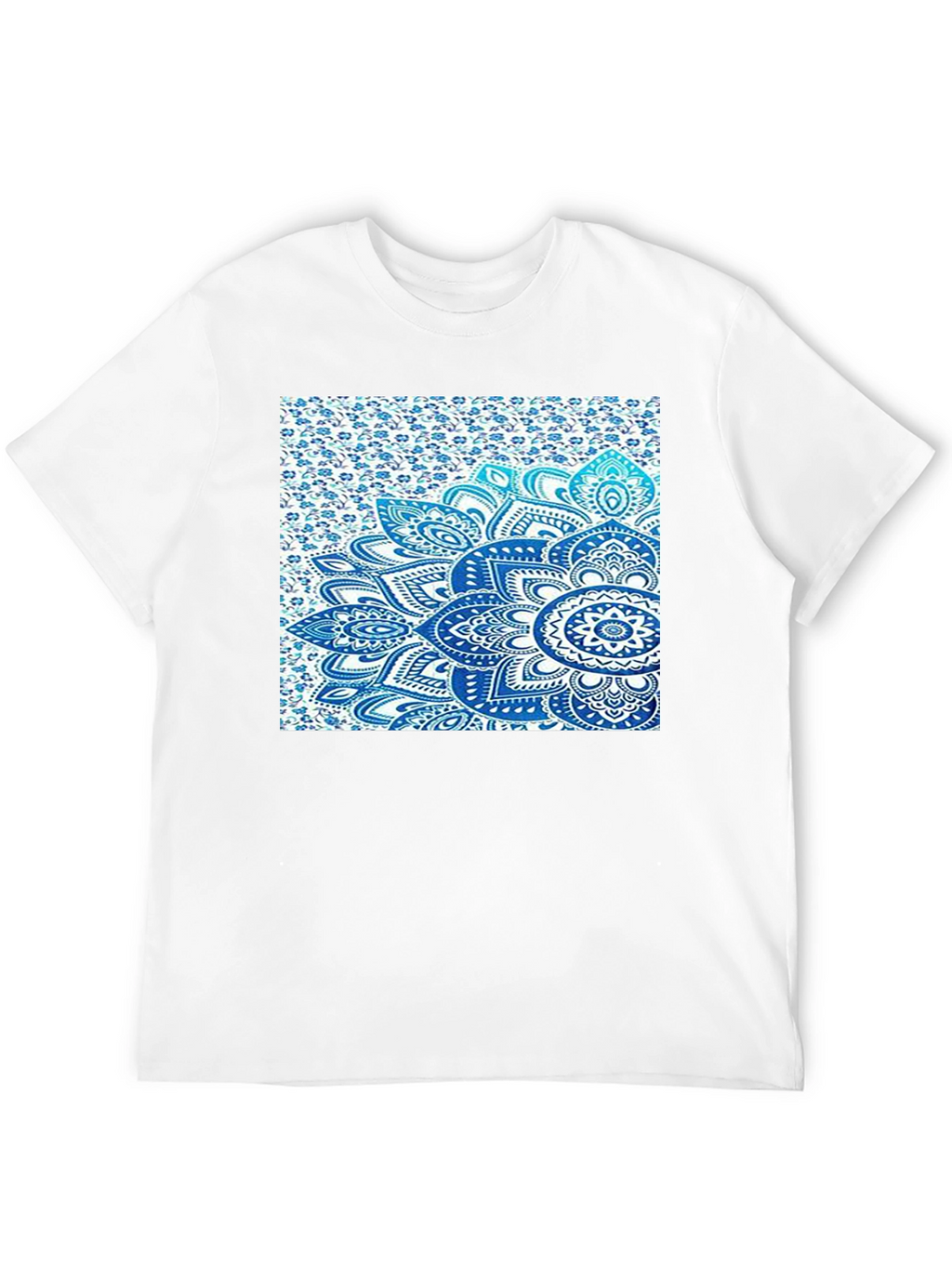 Mens Black Tee with Blue Mandala Print